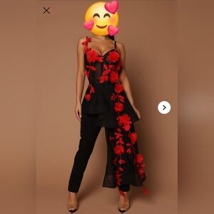 Black and Red Floral Asymmetrical Jumpsuit